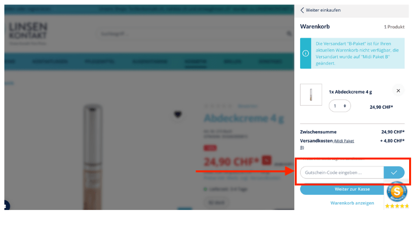 Wie verwende ich einen Linsenkontakt Gutschein?