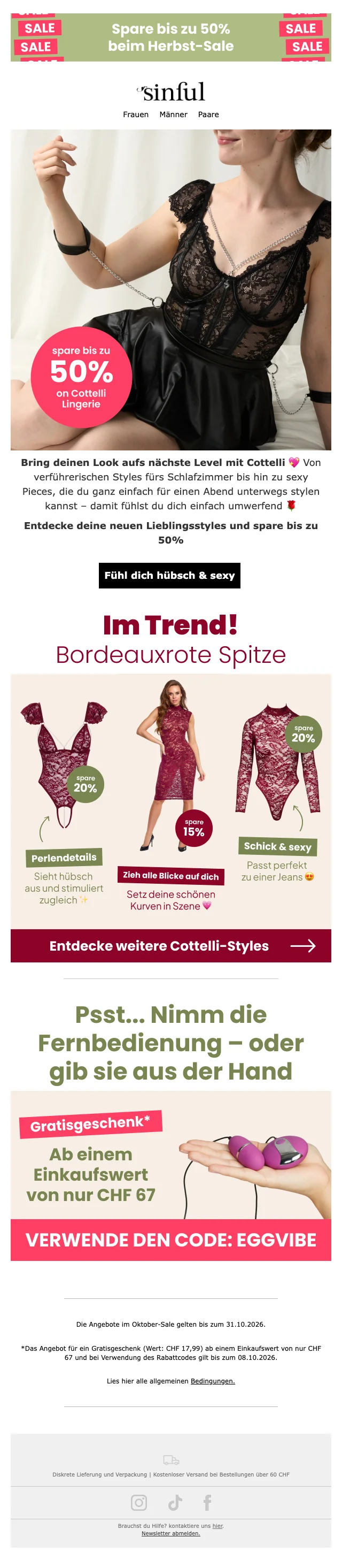 Nachweis des Gutscheins - Sinful - Gutschein: Gratisgeschenk ab CHF 67.- im Wert von CHF 17.99