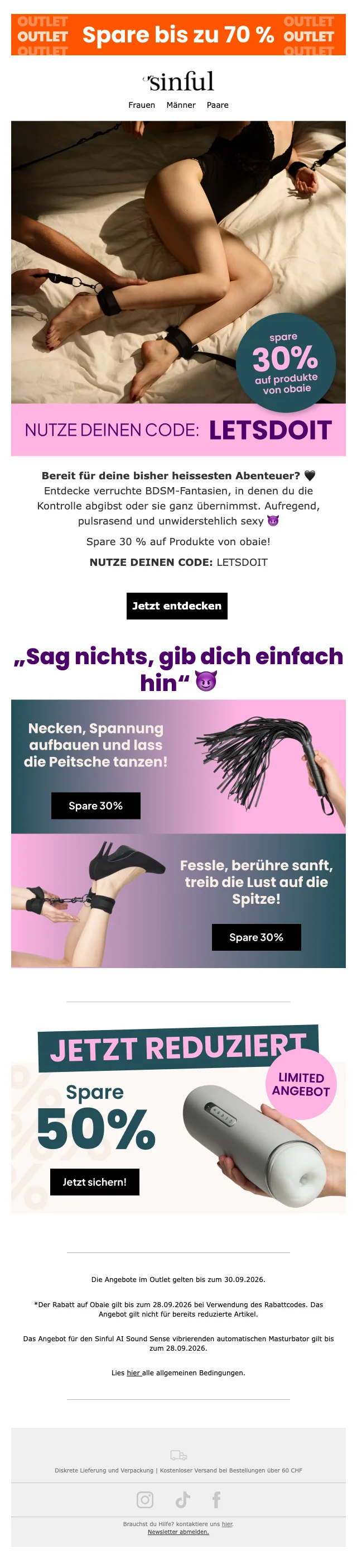 Nachweis des Gutscheins - Sinful - Gutschein: [[30% Rabatt]] auf ausgewählte erotik- und BDSM-artikel