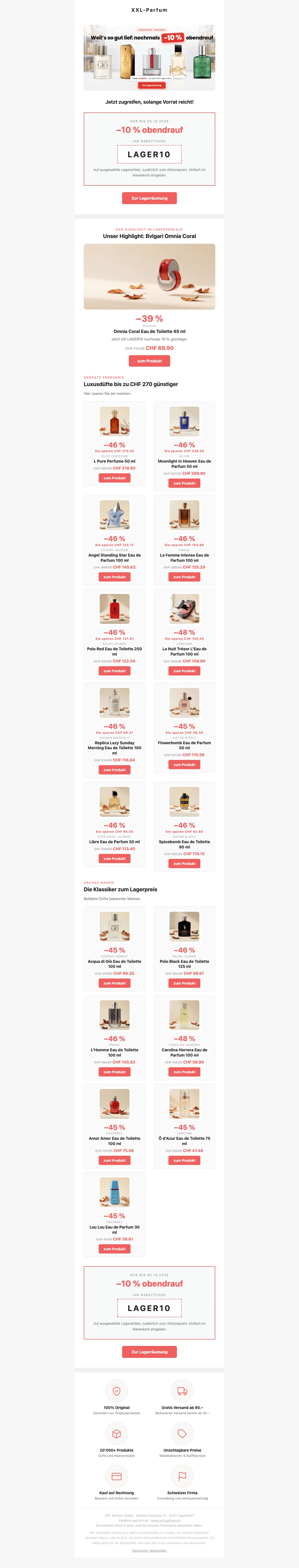 Nachweis des Gutscheins - XXL Parfum - 10 % extra auf über 500 Lagerartikel zum Aktionspreis