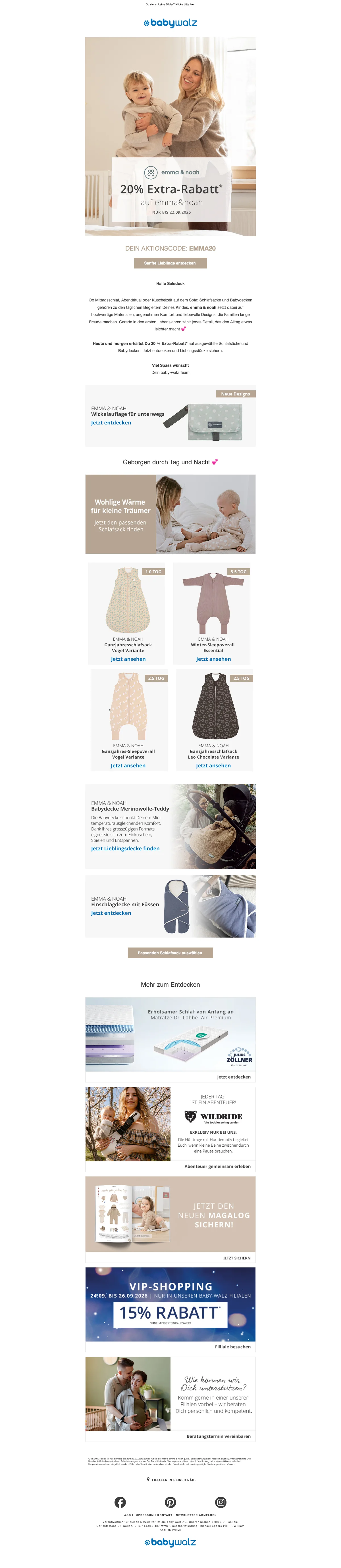 Nachweis des Gutscheins - BabyWalz - [[20 % Extra Rabatt]] auf die emma & noah Kollektion