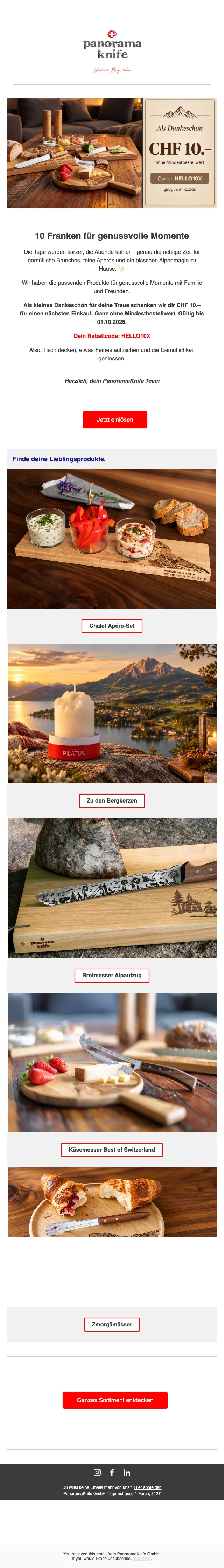 Nachweis des Gutscheins - PanoramaKnife - PanoramaKnife Gutschein: [[CHF 10 Rabatt]] ohne Mindestbestellwert
