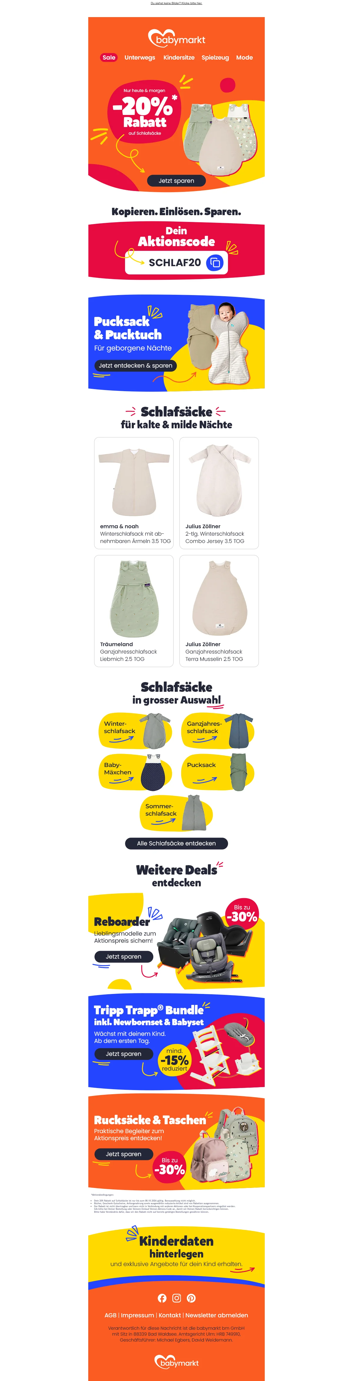 Nachweis des Gutscheins - babymarkt - Gutschein: 20% Rabatt auf Schlafsäcke, nur kurze Zeit
