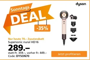 Nur heute: Fr. 70.– Zusatzrabatt auf Dyson Haartrockner