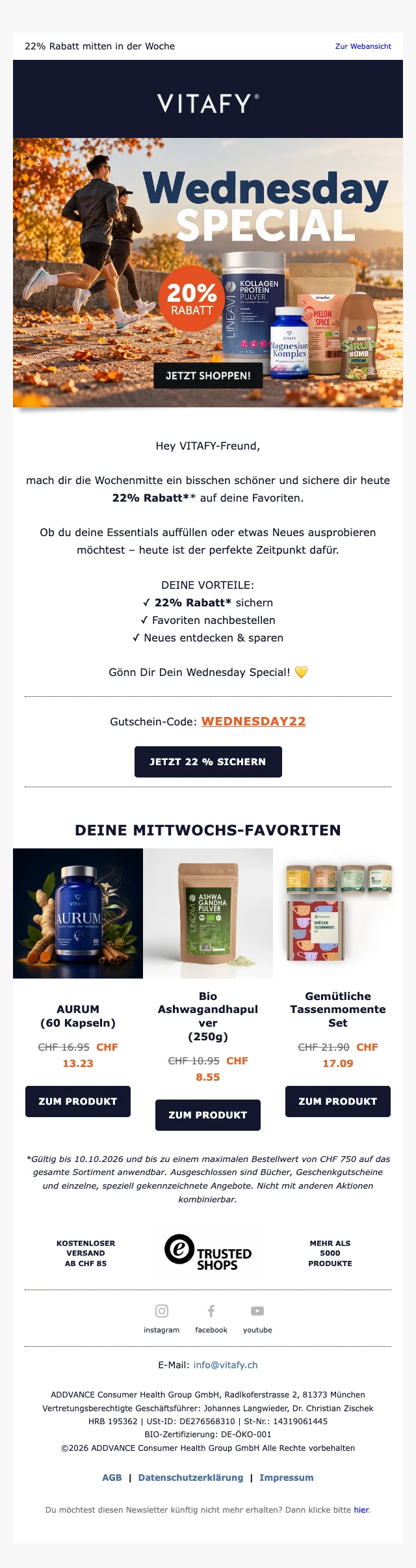 Nachweis des Gutscheins - vitafy - 22 % Rabatt am Mittwoch auf das gesamte Sortiment