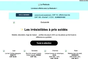 🔥Exclu : profitez de CHF 15.- tous les CHF 100.- d'achat*