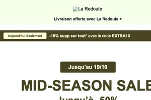 🚨 Mid-Season Sale : jusqu’à -50% + -10% supp. aujourd’hui seulement*