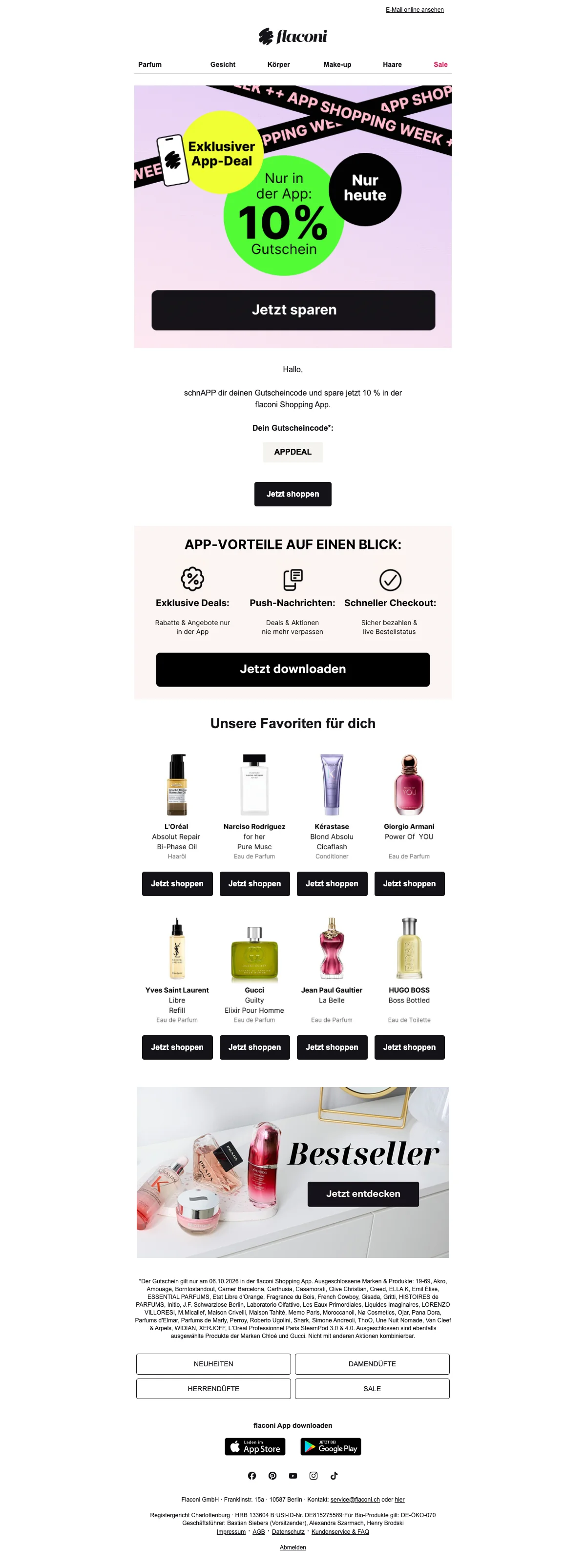 Nachweis des Gutscheins - Flaconi - [[10 % Rabatt]] nur in der App auf Beauty und Pflege