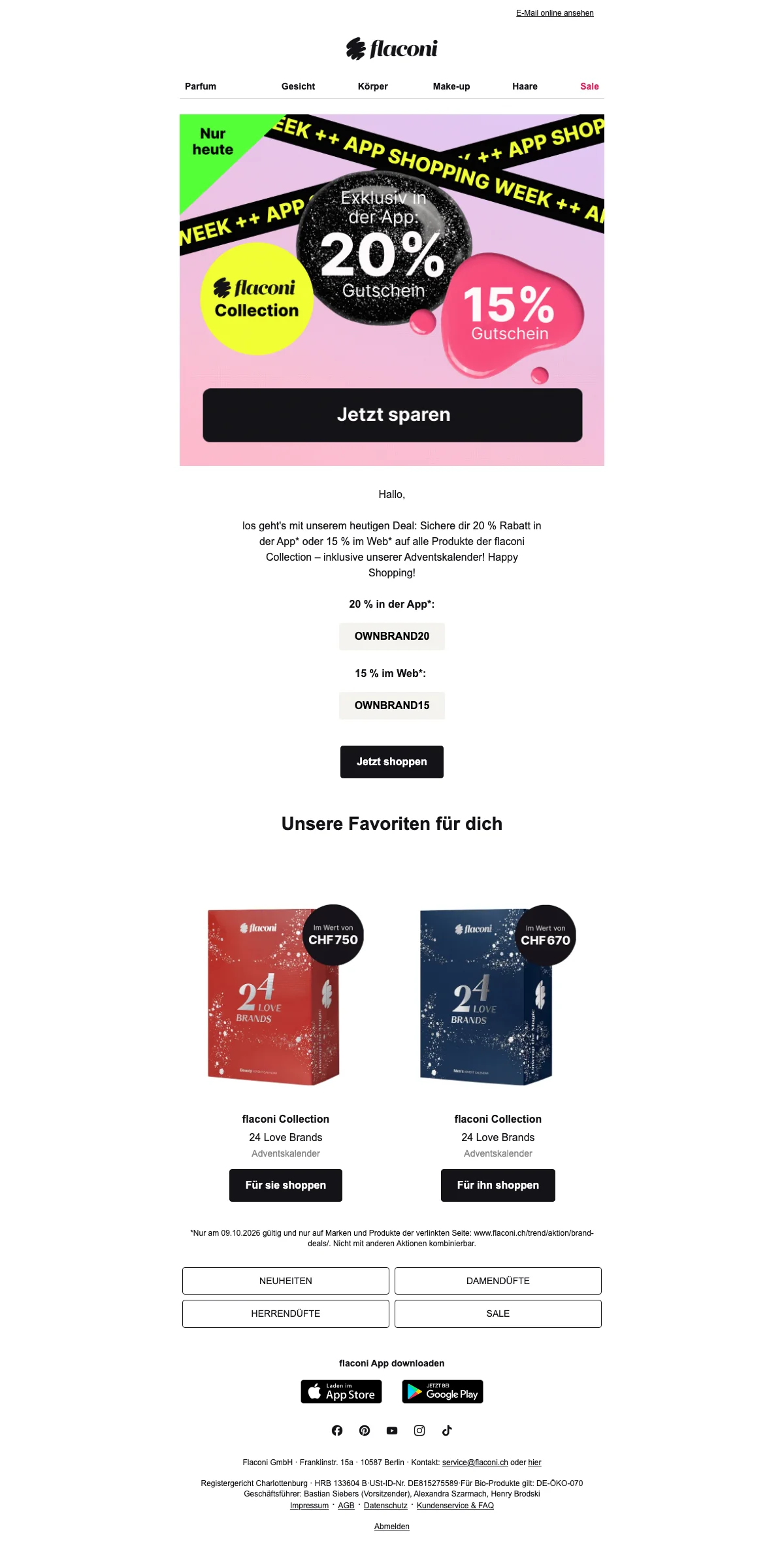Nachweis des Gutscheins - Flaconi - Gutschein: [[20 %]] auf die collection, nur in der app