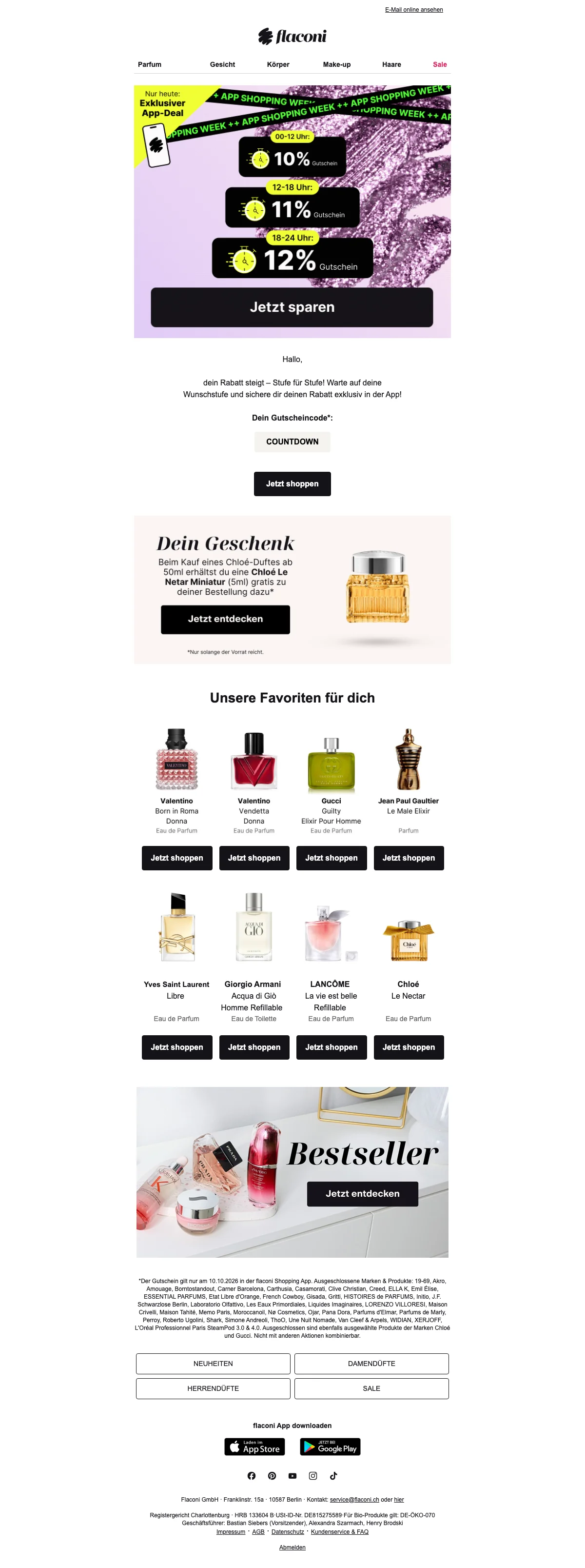 Nachweis des Gutscheins - Flaconi - App-deal: [[bis zu 12%]] auf Parfum, Gesicht, Körper und Make-up