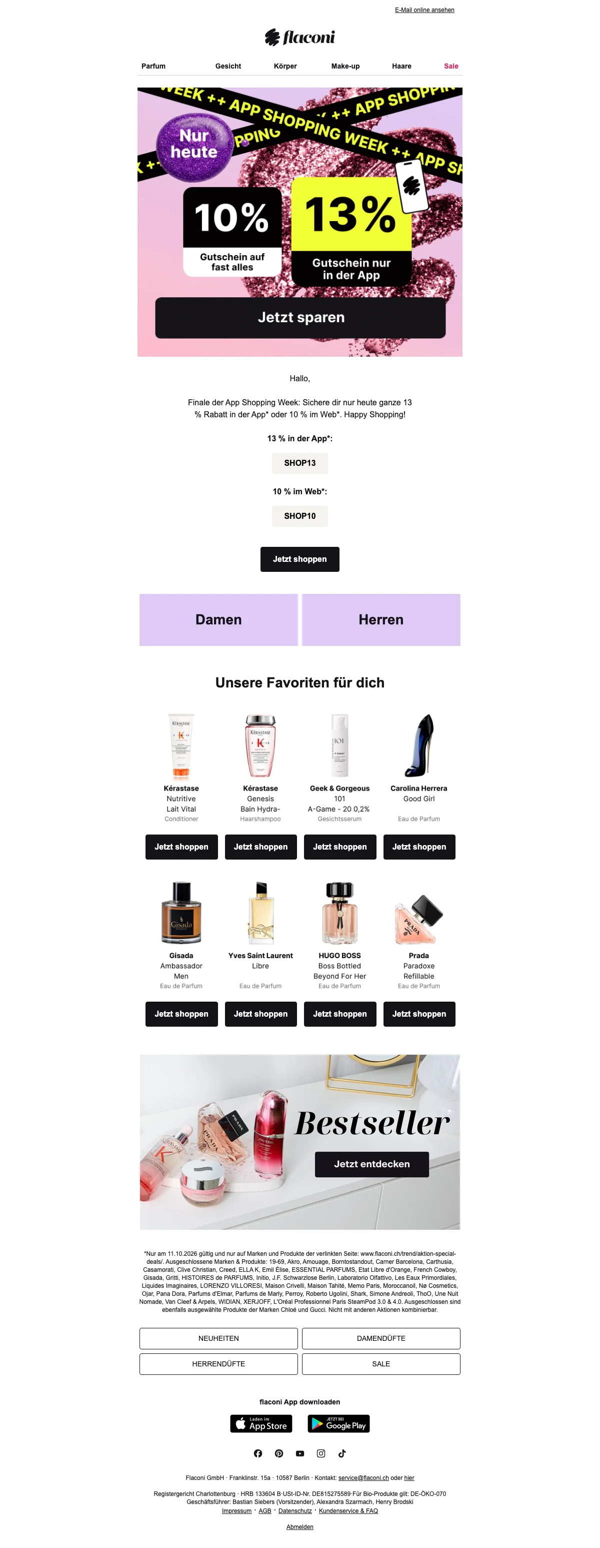 Nachweis des Gutscheins - Flaconi - Gutschein: [[13 %]] nur in der app auf parfum, make-up, haare