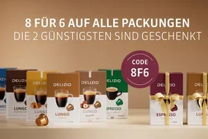 8 für 6 auf alle Delizio Kaffees
