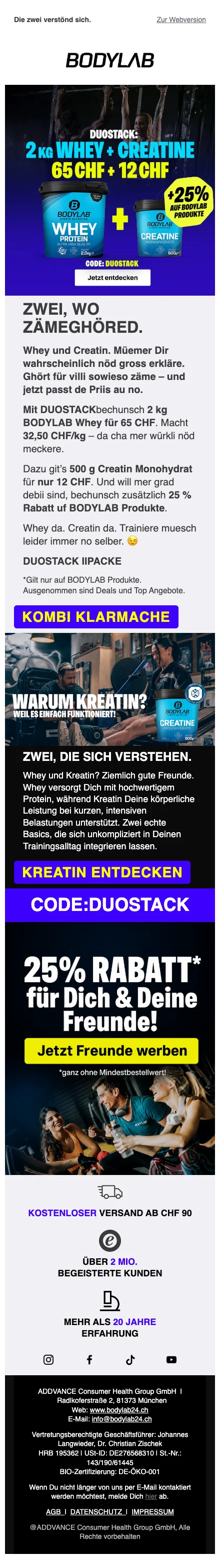 Nachweis des Gutscheins - Bodylab - Gutschein: [[25% Rabatt]] auf kombiangebot mit whey und kreatin