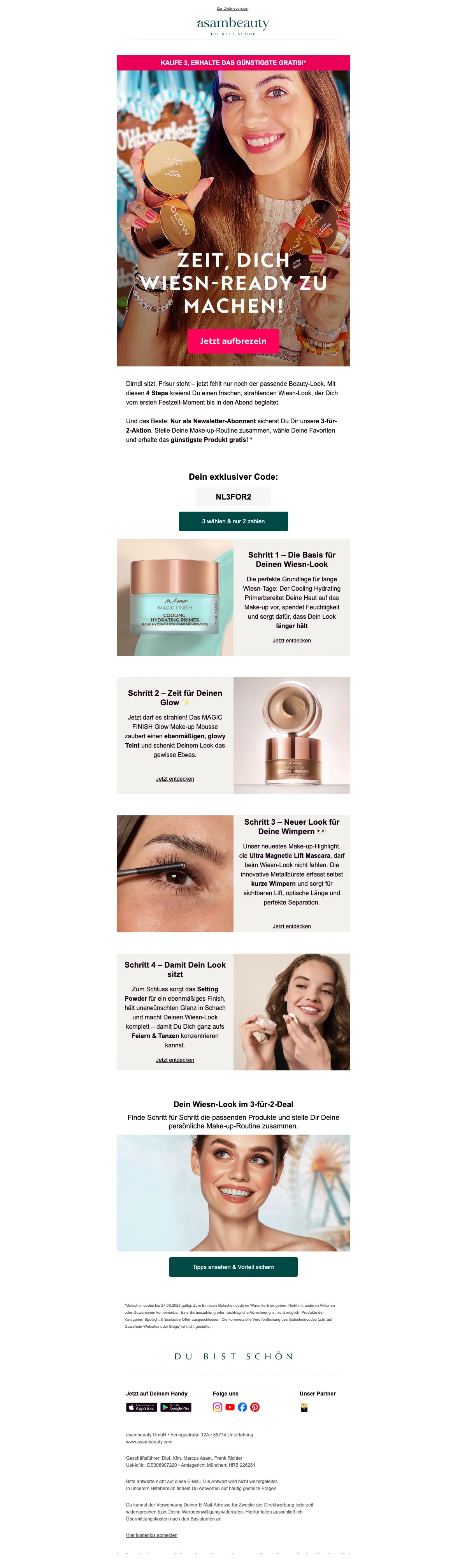 Nachweis des Gutscheins - asambeauty - 3-für-2 auf Make-up, nur für Newsletter-Abonnenten