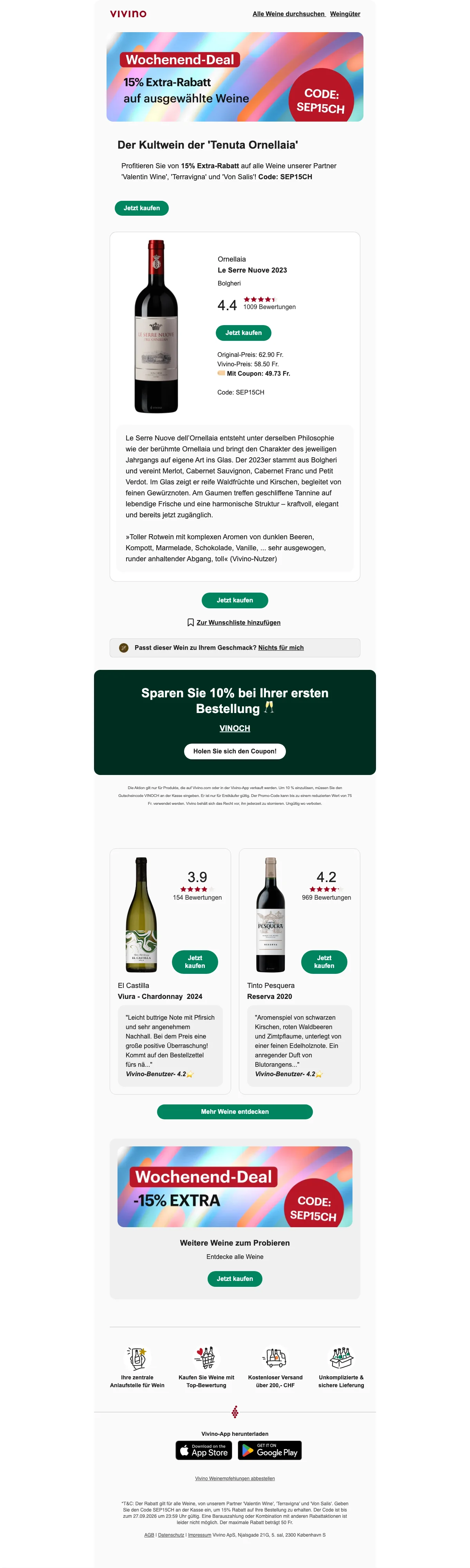 Nachweis des Gutscheins - Vivino - [[15 % extra Rabatt]] auf Weine von Partnerweingütern