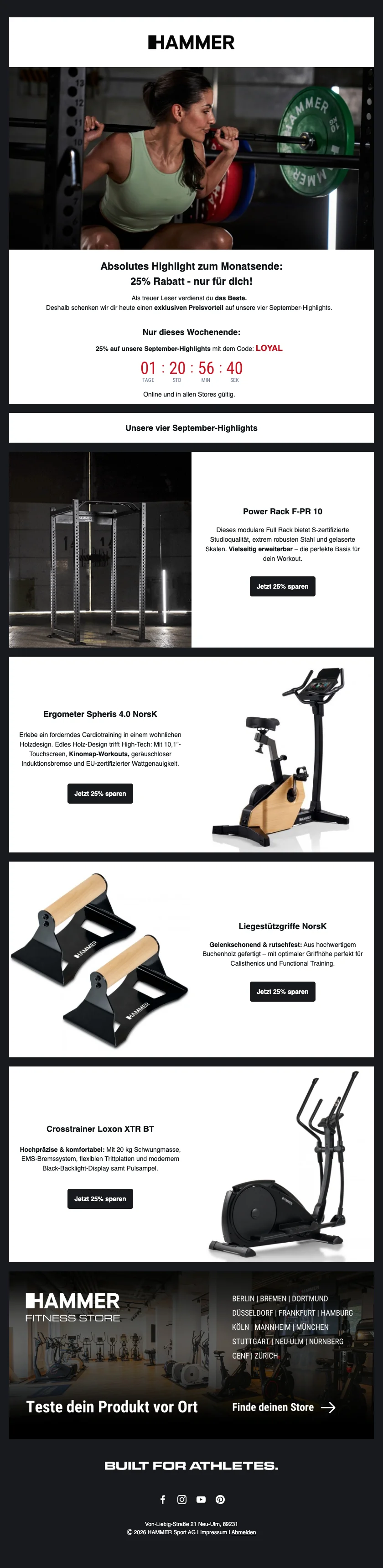 Nachweis des Gutscheins - Hammer Fitness - 25 % Rabatt auf vier September Highlights