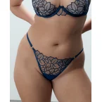 Laurel Leaf Embroidered Thong Navy