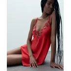 Lavanya Satin Embroidered Chemise Red