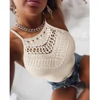 Textured Contrast Lace Halter Sleeveless Tank Casual Slim Fit Tank