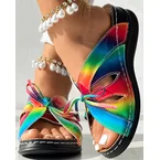 Hollow Out Tied Detail Wedge Slippers