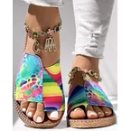 Zebra Stripe Leopard Pattern Toe Post Slippers