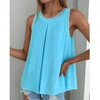 Slit Hollow Out Round Neck Fake Two Piece Tank Top