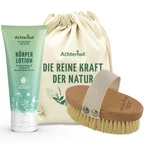 Körperlotion Naturkosmetik + Massagebürste mit Pflanzenfasern