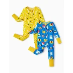 Bamboo Baby Boy/Girl 2-Pack Natural Animal or Plant Long Sleeve Romper 2-Way Zip Anti Slip Footie Yellow