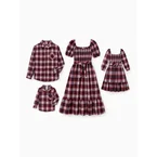 Christmas Plaid Matching Family Outfits Dad/Son Long-sleeve Shirts or Mom/Daughter Dresses Red