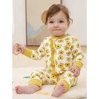 Bamboo Baby Boy/Girl Animal Printed 2-Way Zipper Anti Slip Long-sleeve Footie with/without Hairband Yellow