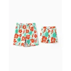 Daddy & Son Tropical Floral Print Swim Trunk or Ruffle Trim Bikini with Optional Beach Cover-Up Dress Orange