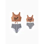 Mommy & me Besties Printed Crop Tank Bikini Khaki