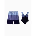 Daddy & Daughter Drawstring Swim Trunks or Ruched Bow Tie Cut Out Mesh Ruffle Strap One-Piece Swimsuit (Quick-Dry) MultiColour