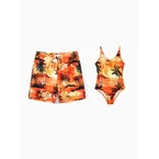 Daddy & Daughter Tropical Hawaiian Swimsuits Swimwear Orange