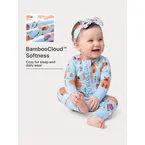 Bamboo Baby Boy/Girl Animal Printed 2-Way Zipper Anti Slip Long-sleeve Footie with/without Hairband Turquoise