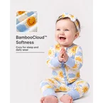 Bamboo Baby Boy/Girl Animal Printed 2-Way Zipper Anti Slip Long-sleeve Footie with/without Hairband Light Blue