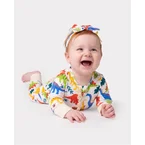 Bamboo Baby Boy/Girl Animal Printed 2-Way Zipper Anti Slip Long-sleeve Footie with Hairband Apricot Yellow