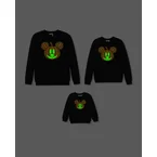 Disney Mickey and Friends Halloween Glow In The Dark Family Matching Pumpkin Print Long-sleeve Tops Black