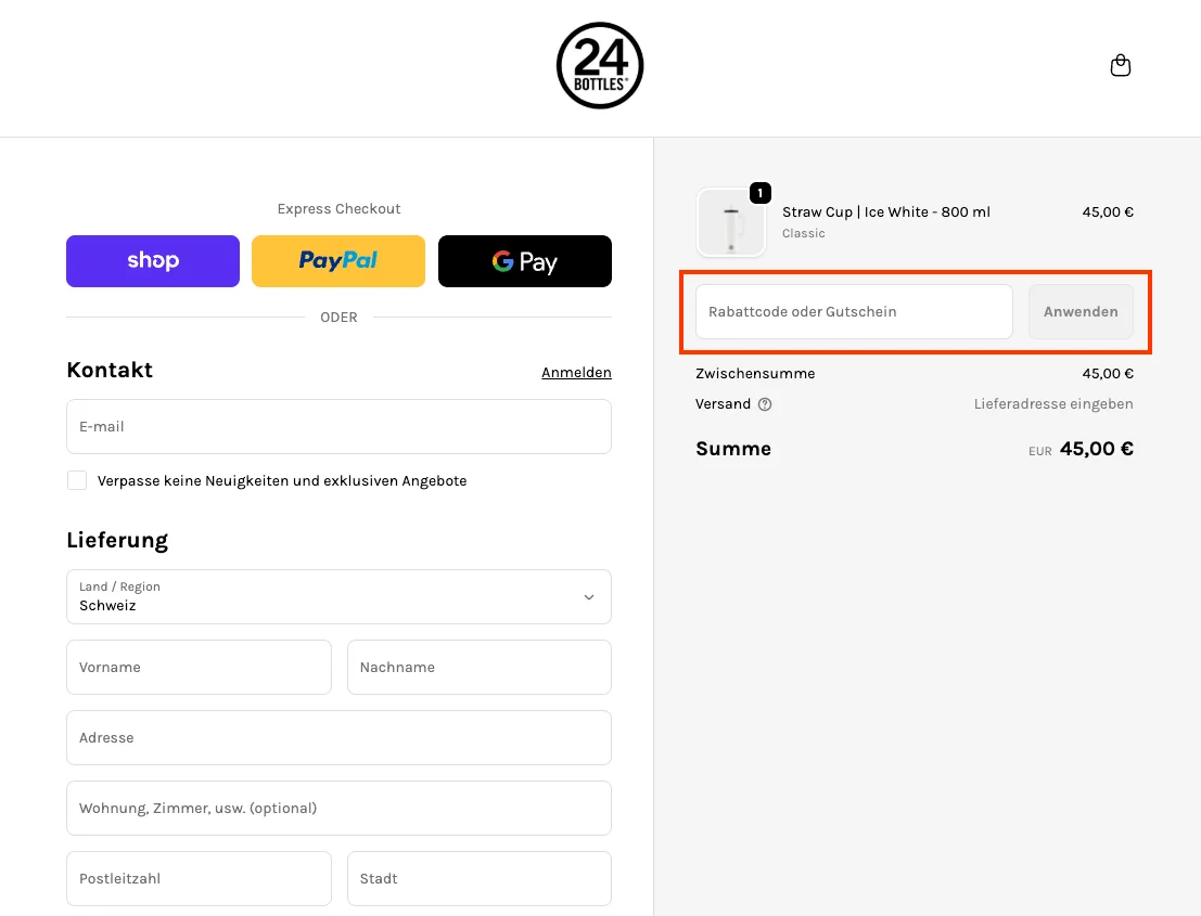 Wie verwendet man den Gutscheincode? - 24bottles