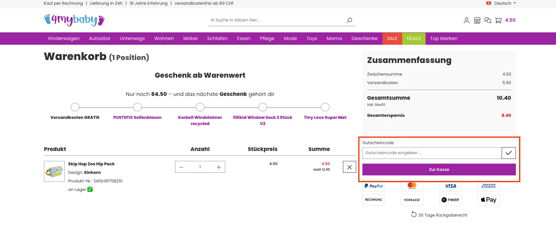 Wie verwendet man den Gutscheincode? - 4MyBaby