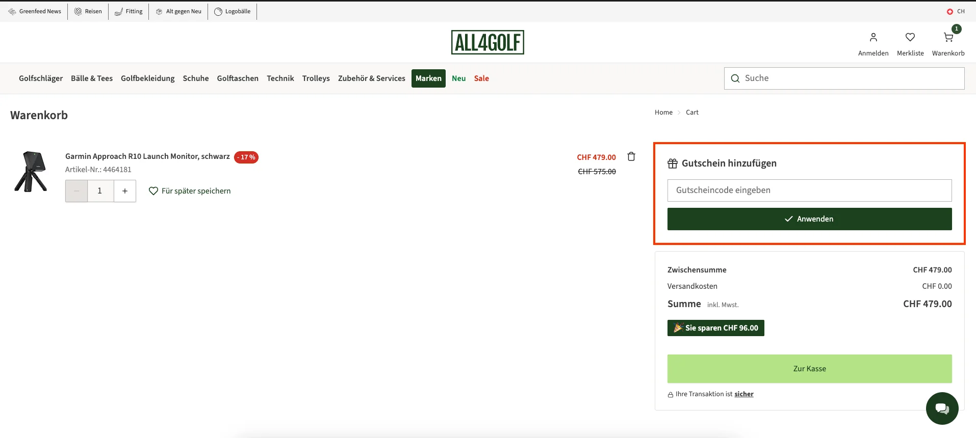 Wie verwendet man den Gutscheincode? - All4Golf