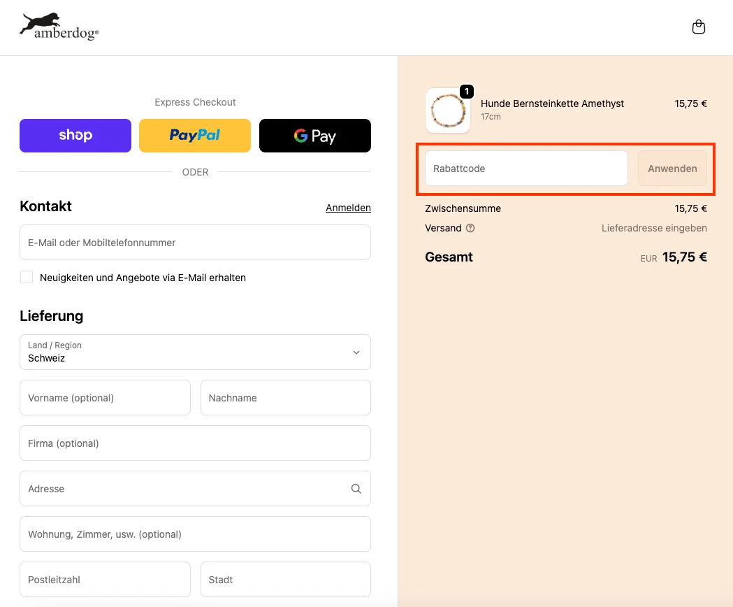 Wie verwendet man den Gutscheincode? - amberdog