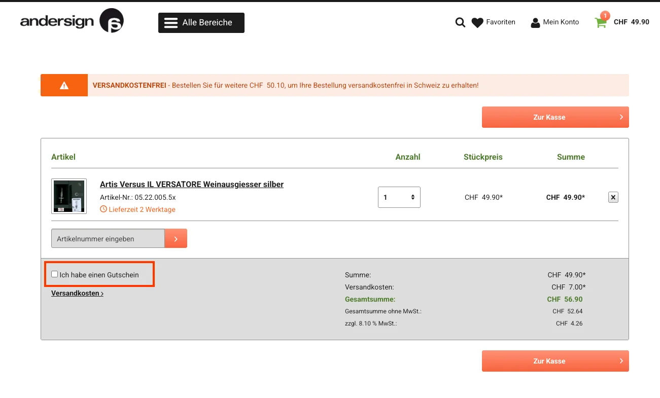 Wie verwendet man den Gutscheincode? - Andersign