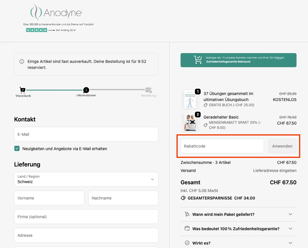 Wie verwendet man den Gutscheincode? - Anodyne