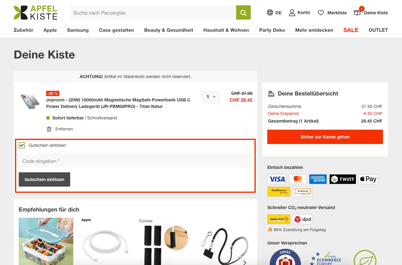 Wie verwendet man den Gutscheincode? - Apfelkiste
