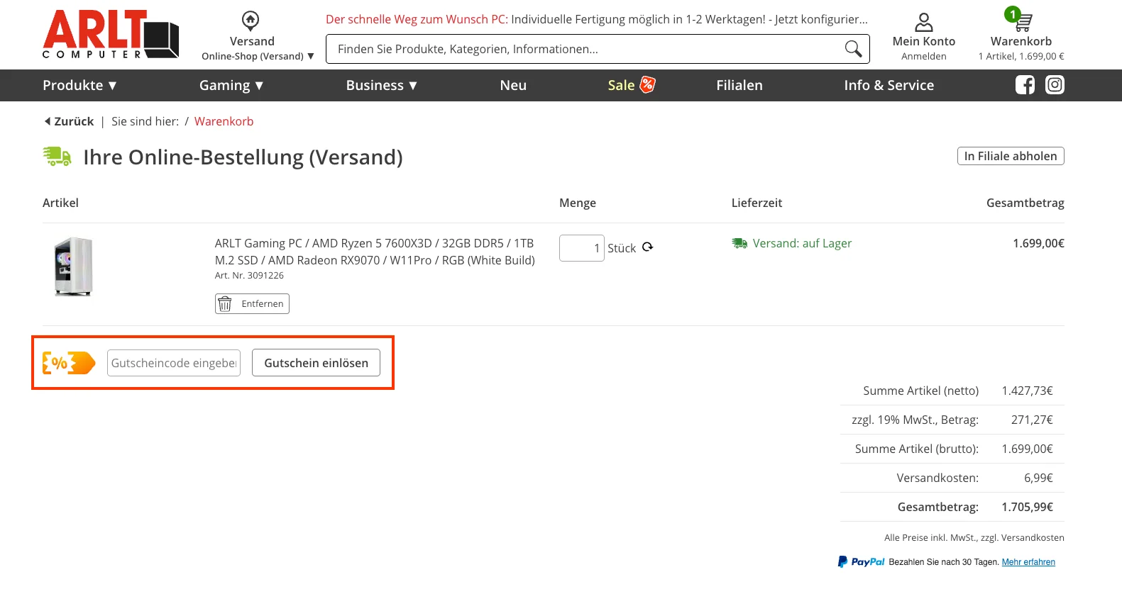 Wie verwendet man den Gutscheincode? - ARLT