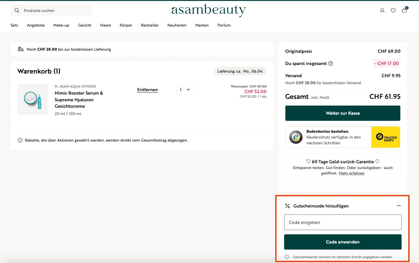 Wie verwendet man den Gutscheincode? - asambeauty