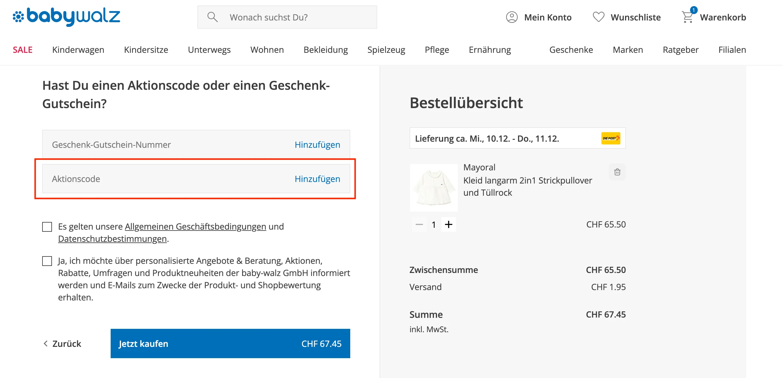 Wie verwendet man den Gutscheincode? - BabyWalz