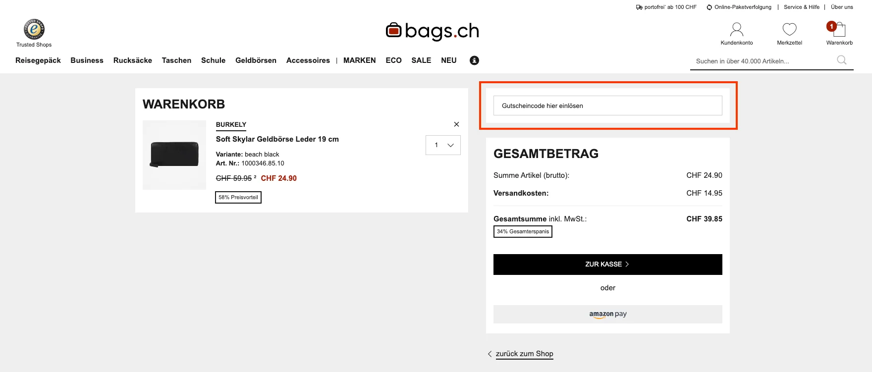 Wie verwendet man den Gutscheincode? - Bags.ch