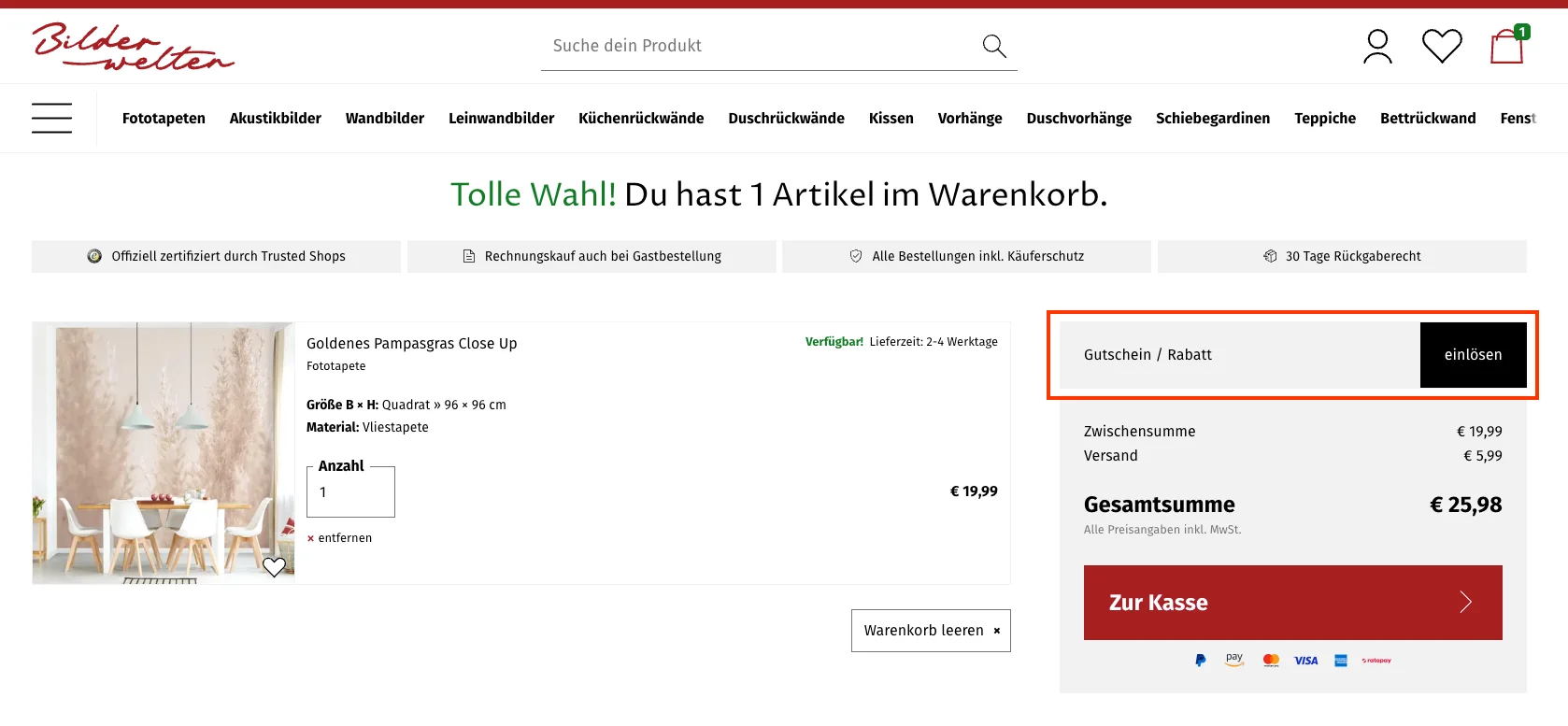 Wie verwendet man den Gutscheincode? - Bilderwelten